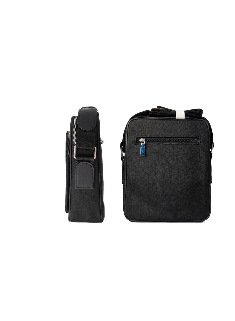 LACOSTE Men's Structured Black Crossbody Bag with Leather Accents & Adjustable Strap - Image 2